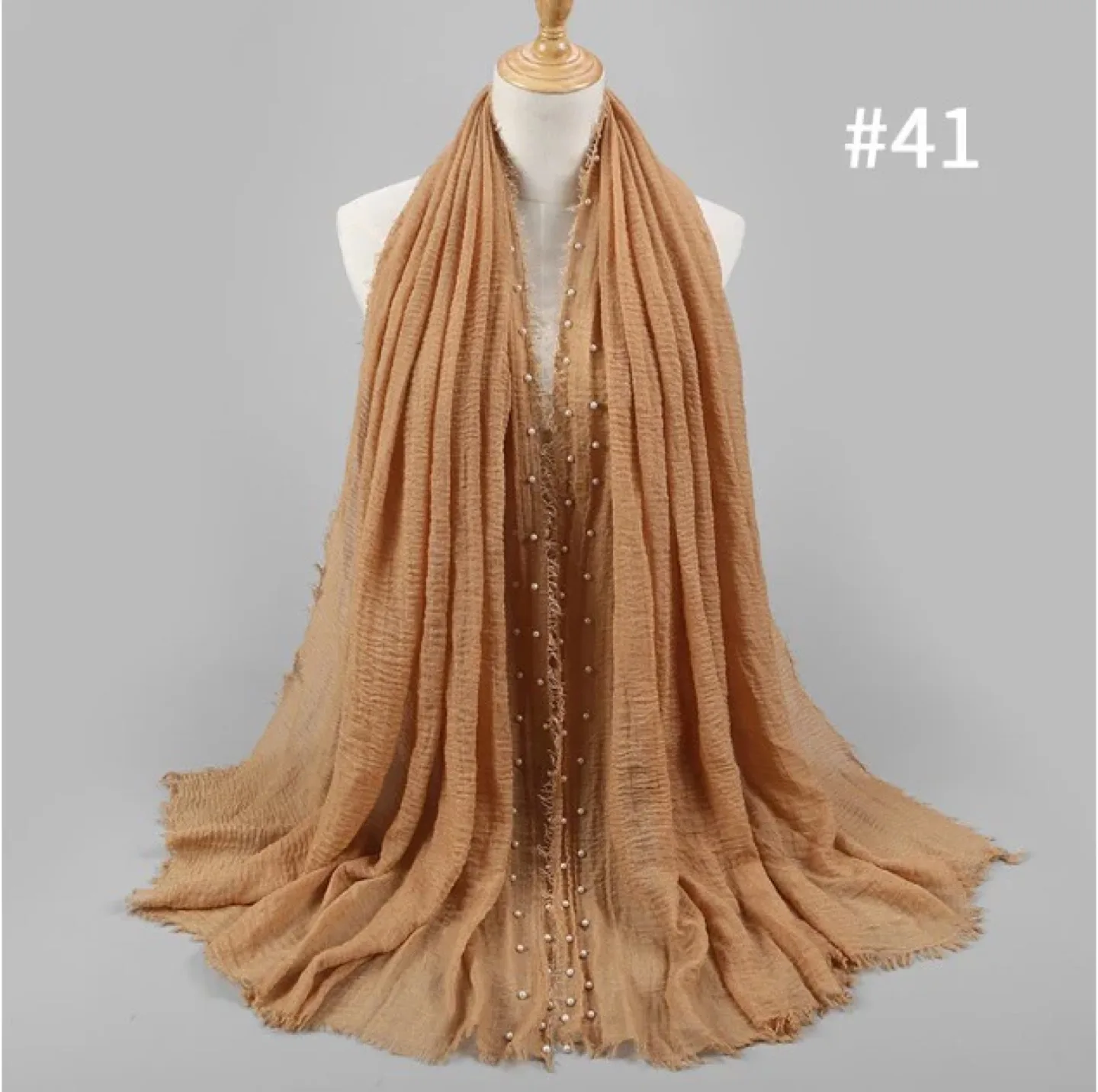 Light Brown/Light Camel Hijab/Shawl/Scarf with Pearls thumbnail