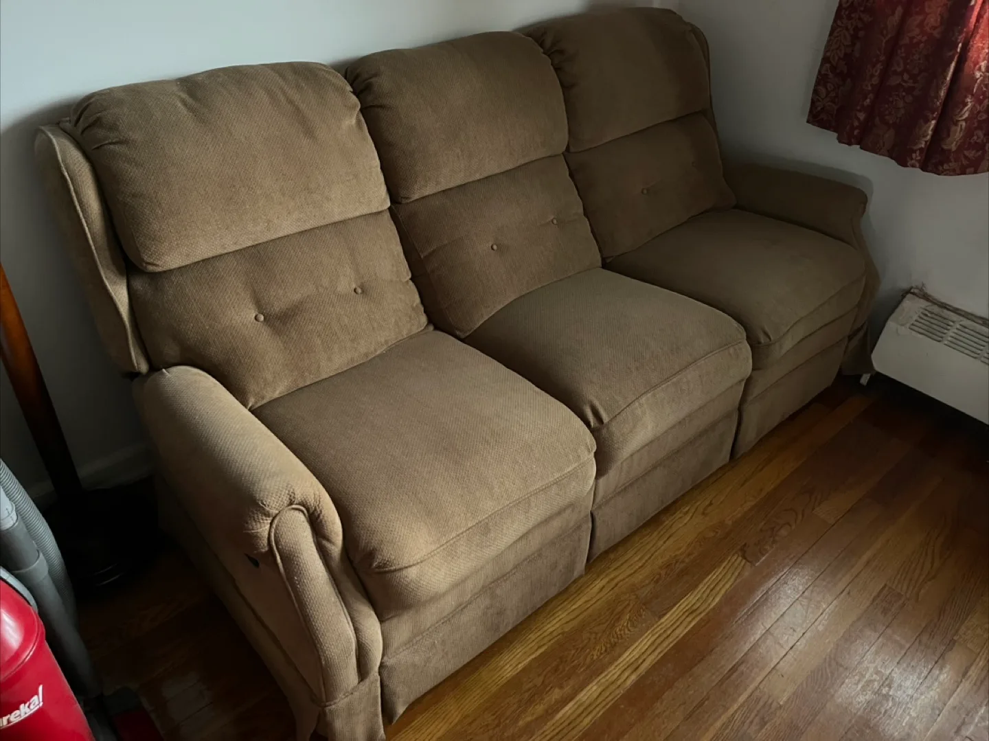 Green Brown Reclining Sofa (needs to be carried downstairs) thumbnail