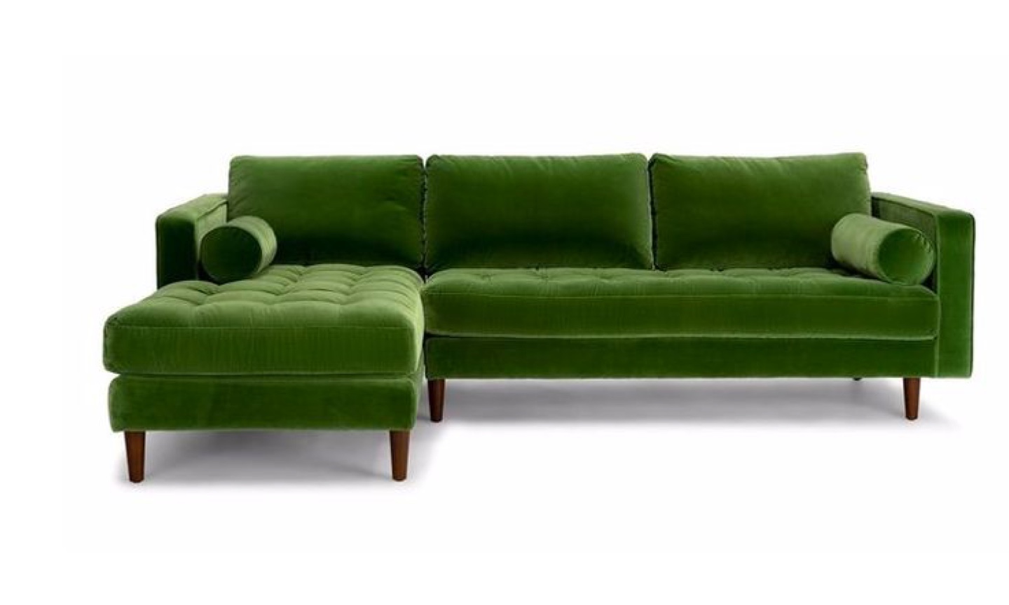 Green Velvet Sectional Sofa - 100" Length - photo 5
