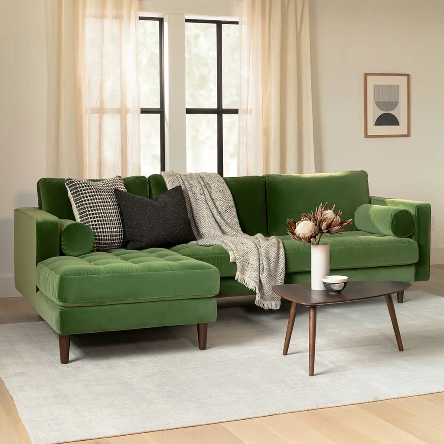 Green Velvet Sectional Sofa - 100" Length - photo 2