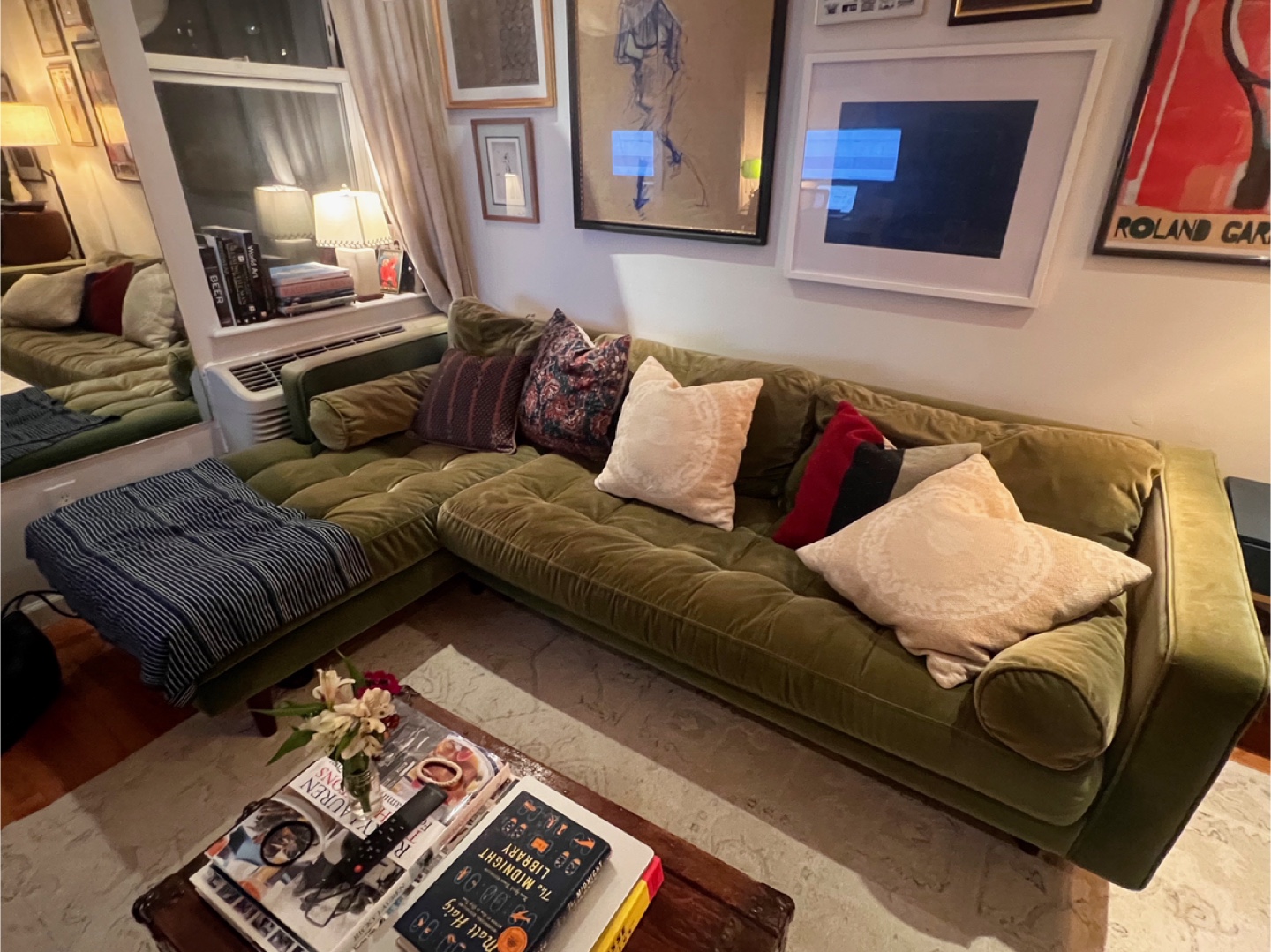 Green Velvet Sectional Sofa - 100" Length