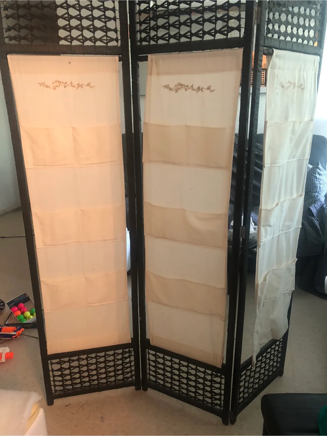 Wicker Room Divider with Fabric Panels thumbnail