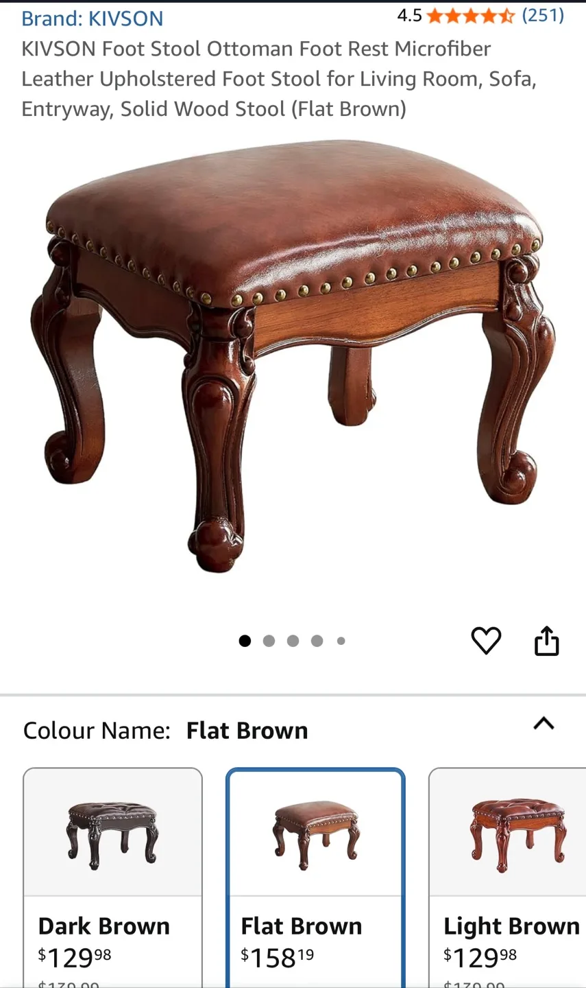 KIVSON Flat Brown Leather Upholstered Foot Stool thumbnail