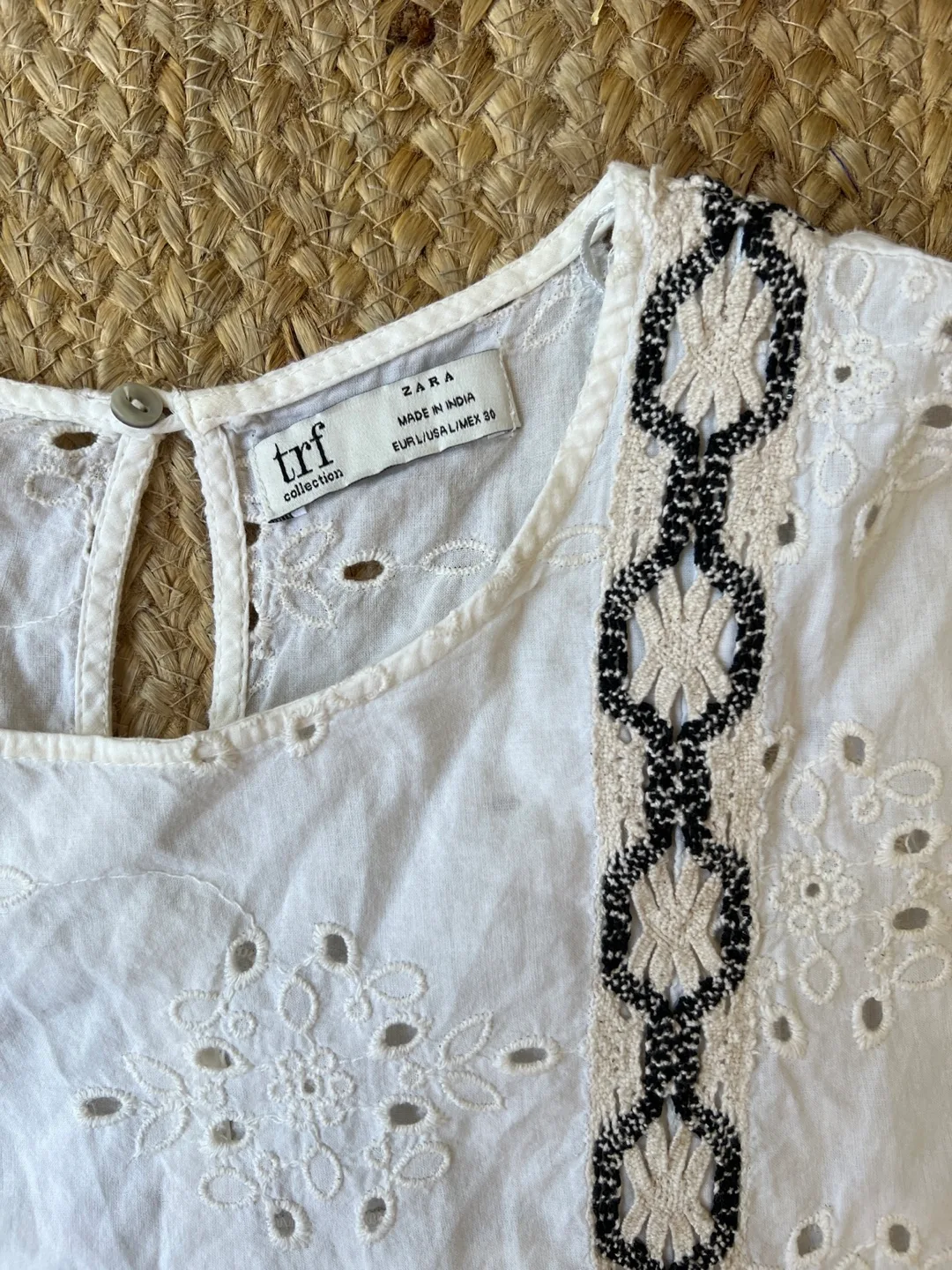 Zara TRF White Embroidered Tassel Top - L thumbnail