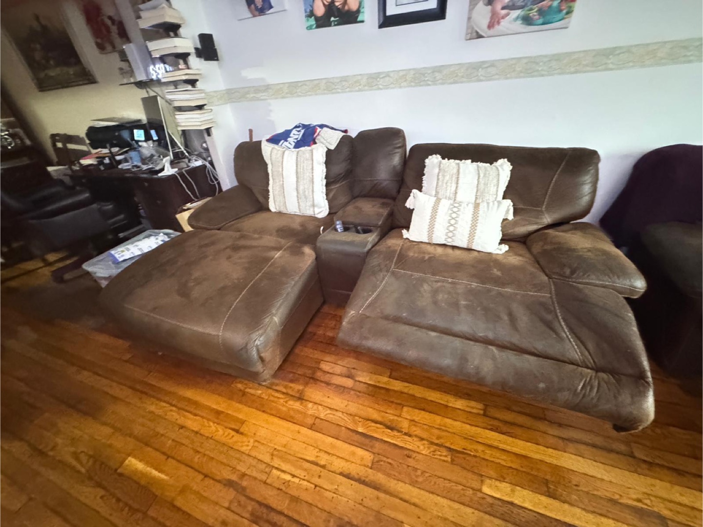 Brown Leather Reclining Sofa with Ottoman - photo 5