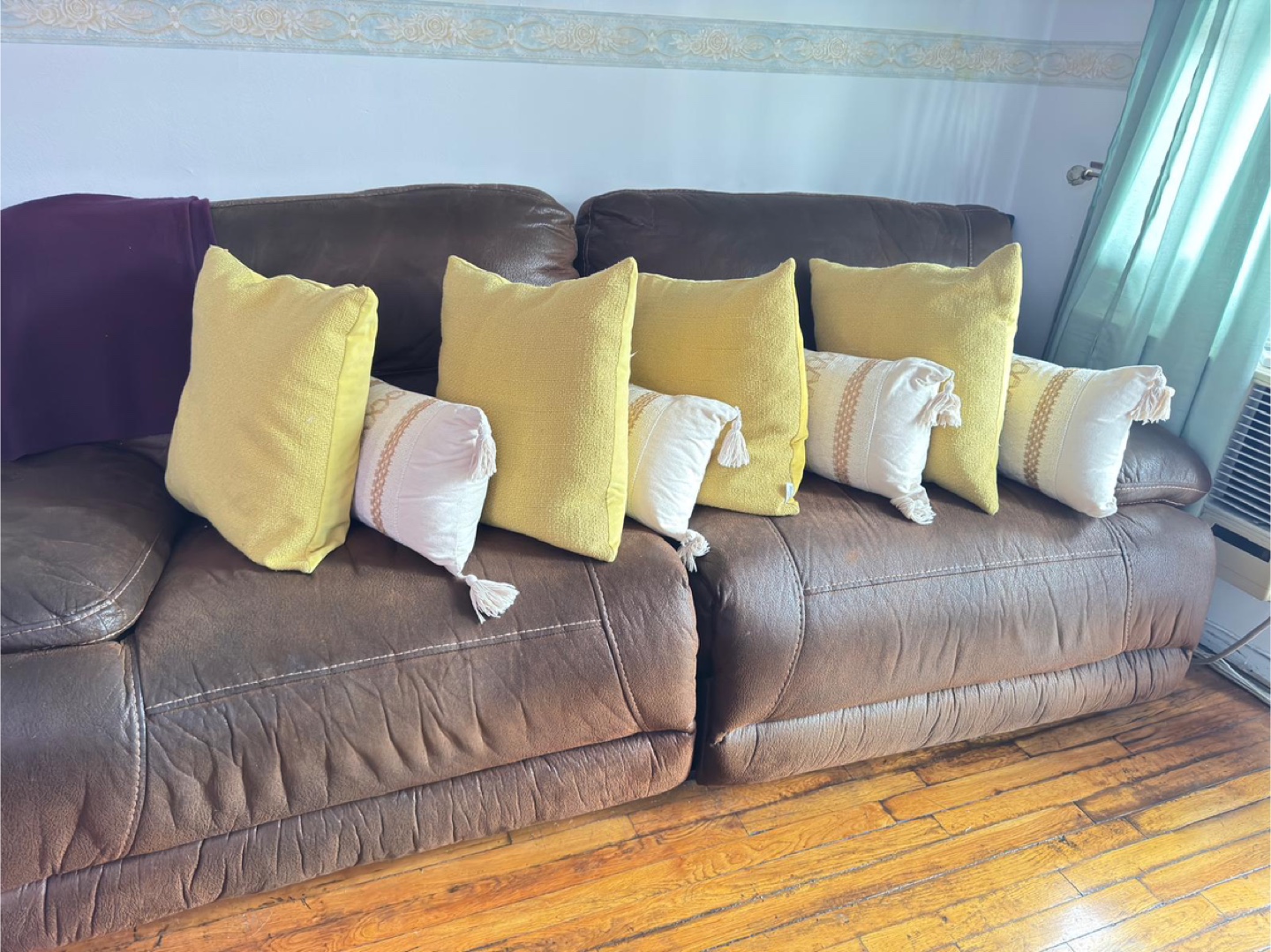 Brown Leather Reclining Sofa with Ottoman