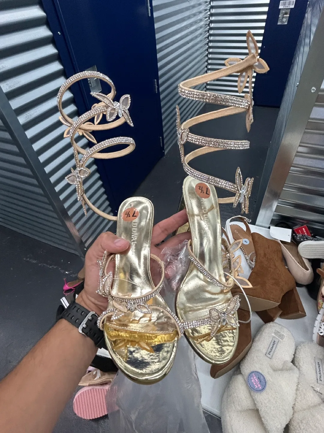 LOUIVIA Gold Butterfly Rhinestone Heels thumbnail