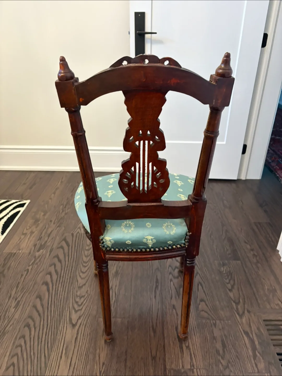 Pair of Antique Wooden Chair with Upholstered Seat thumbnail