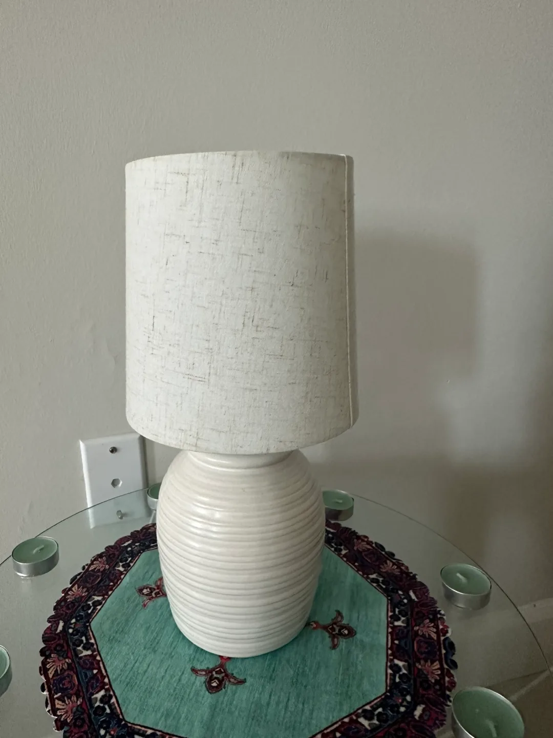 Table Lamp - White Ceramic Base, Linen Shade thumbnail