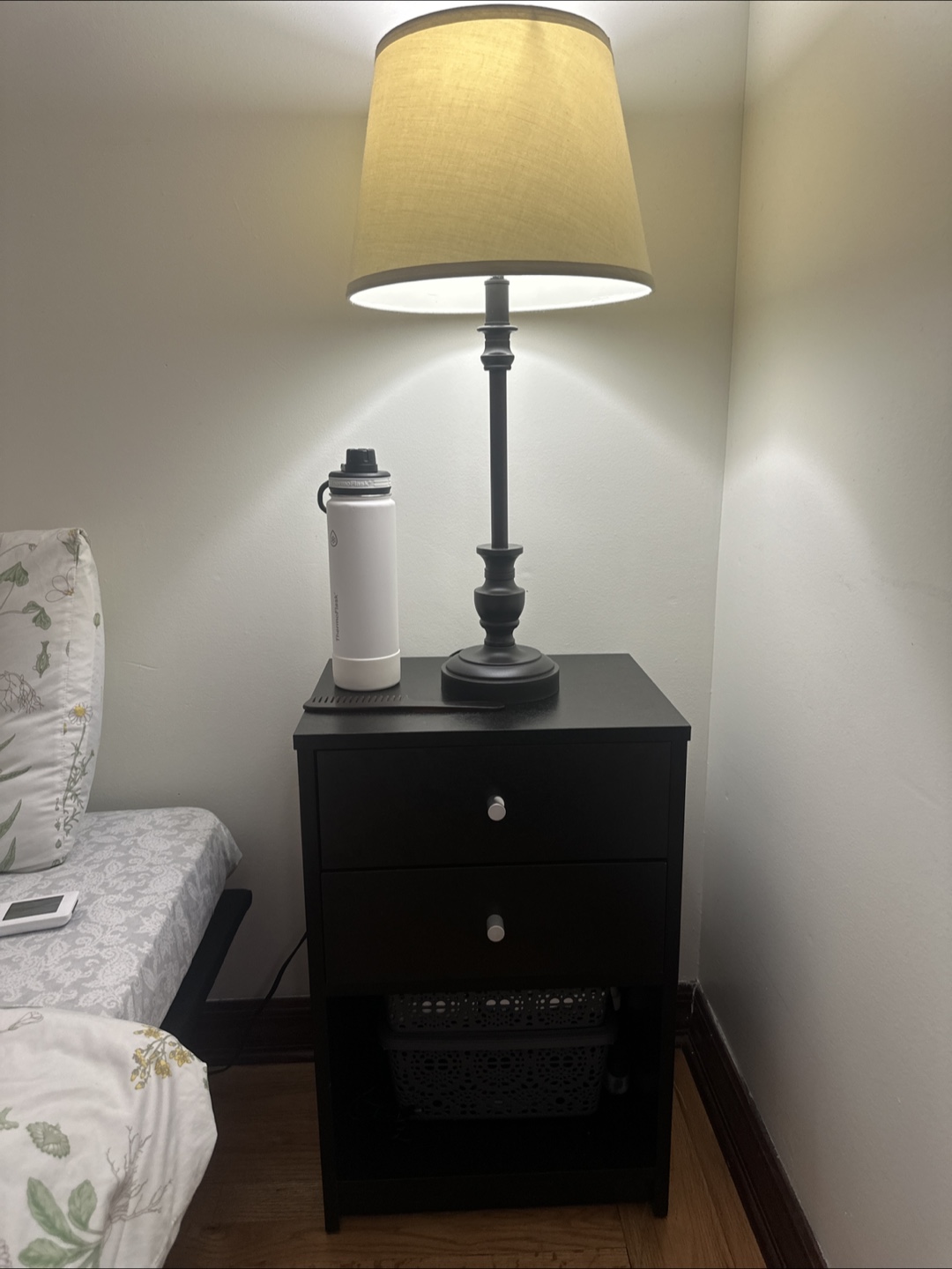 Black Nightstand with Drawers
