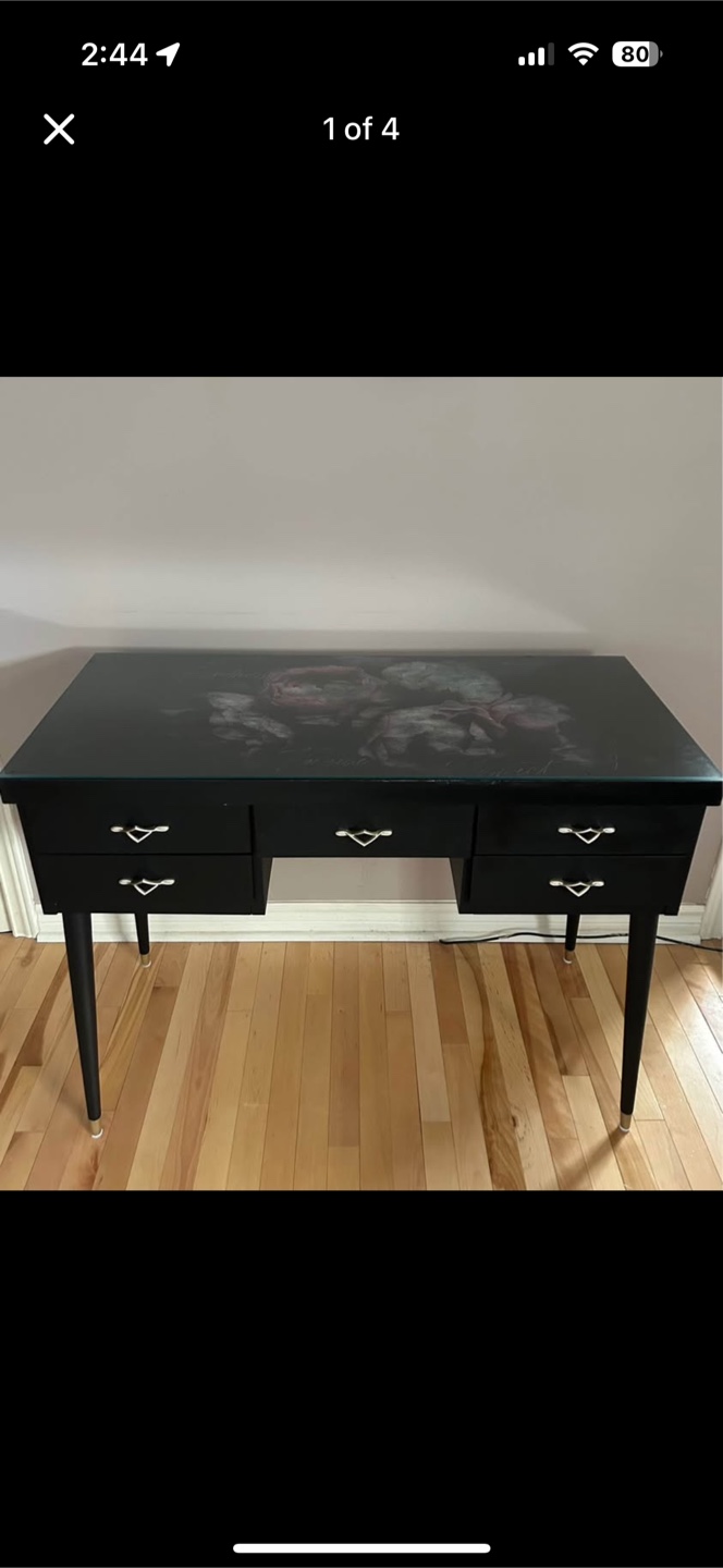Black Desk with Floral Design