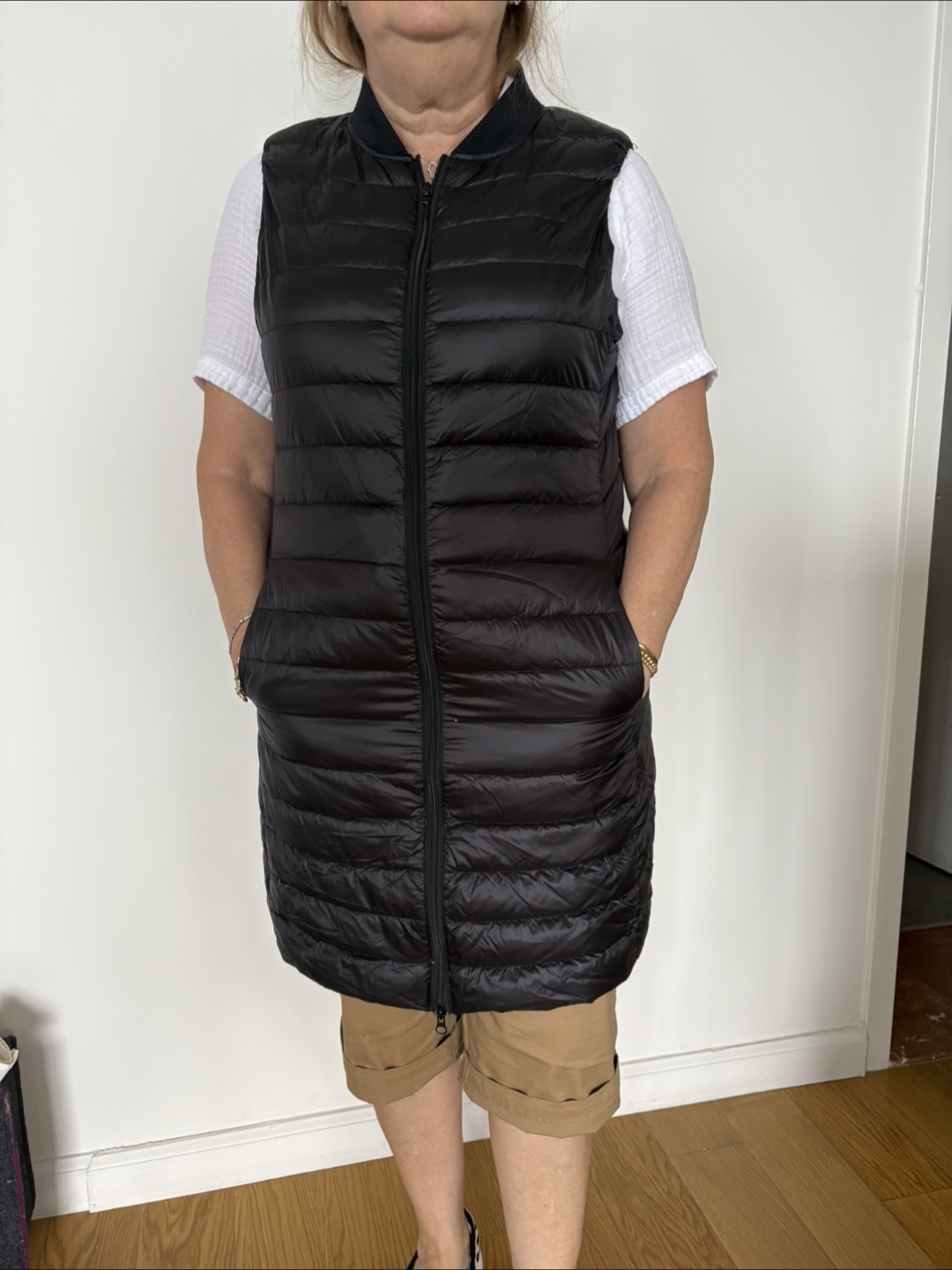 Long black ladies puffer vest