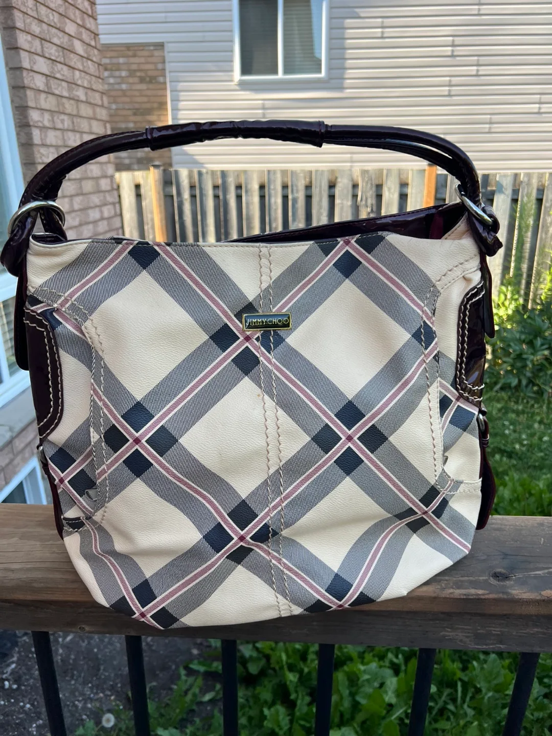 Jimmy Choo Plaid Hobo Bag (high end replica) thumbnail