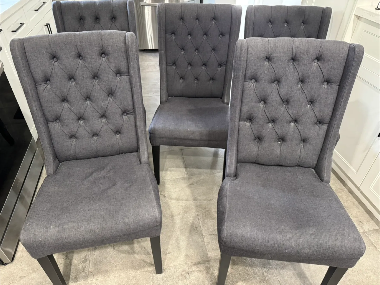 Tufted Dining Chairs - Set of 5- Grey thumbnail
