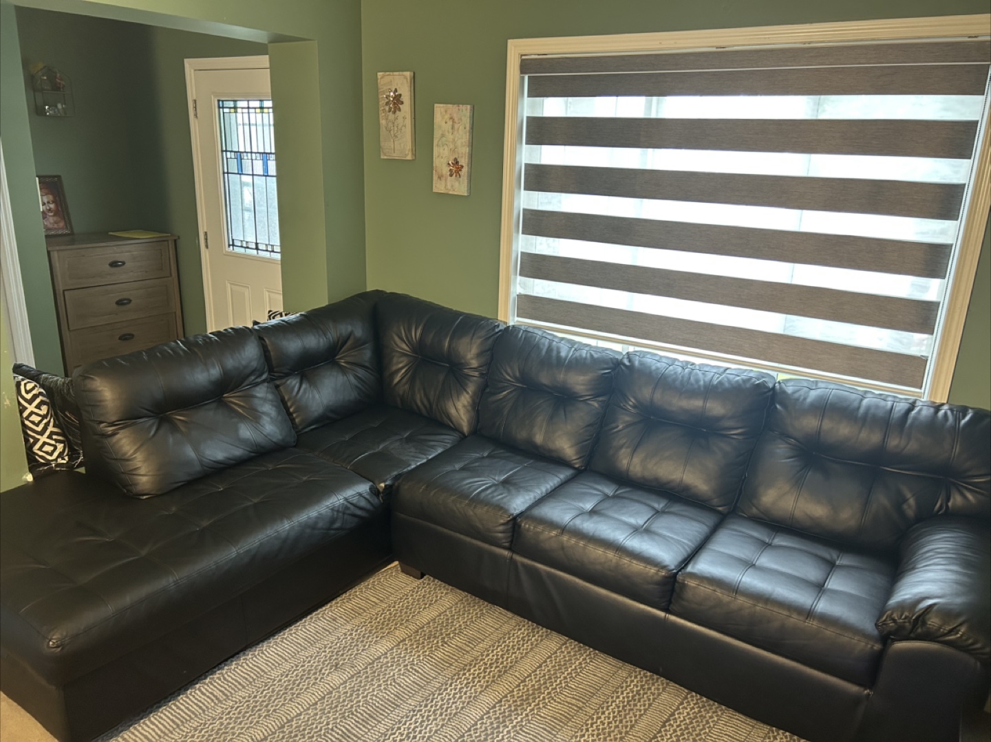 Black leather L shaped sofa - photo 2