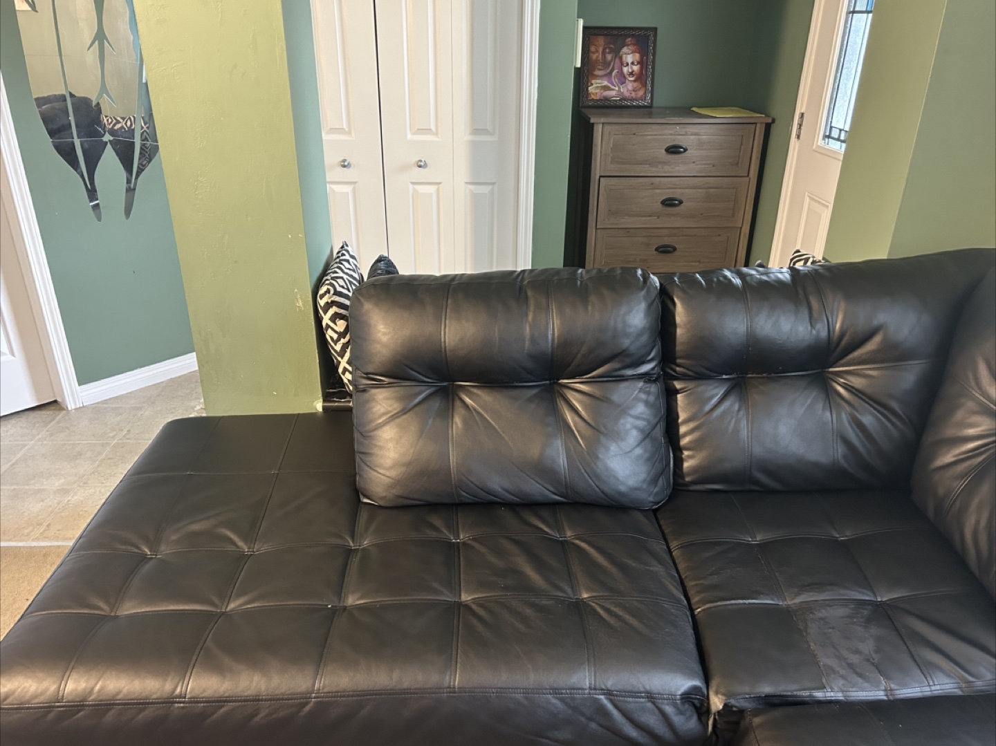 Black leather L shaped sofa - photo 4