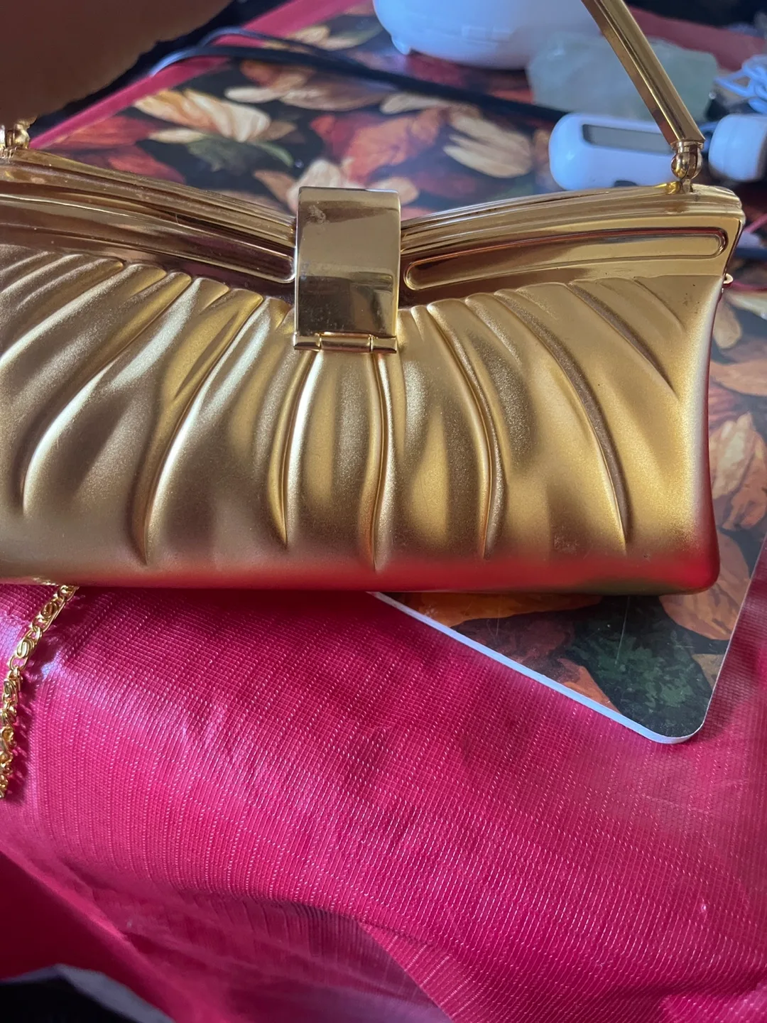 Party evening clutch with sling gold metal hard material image indicator(3)