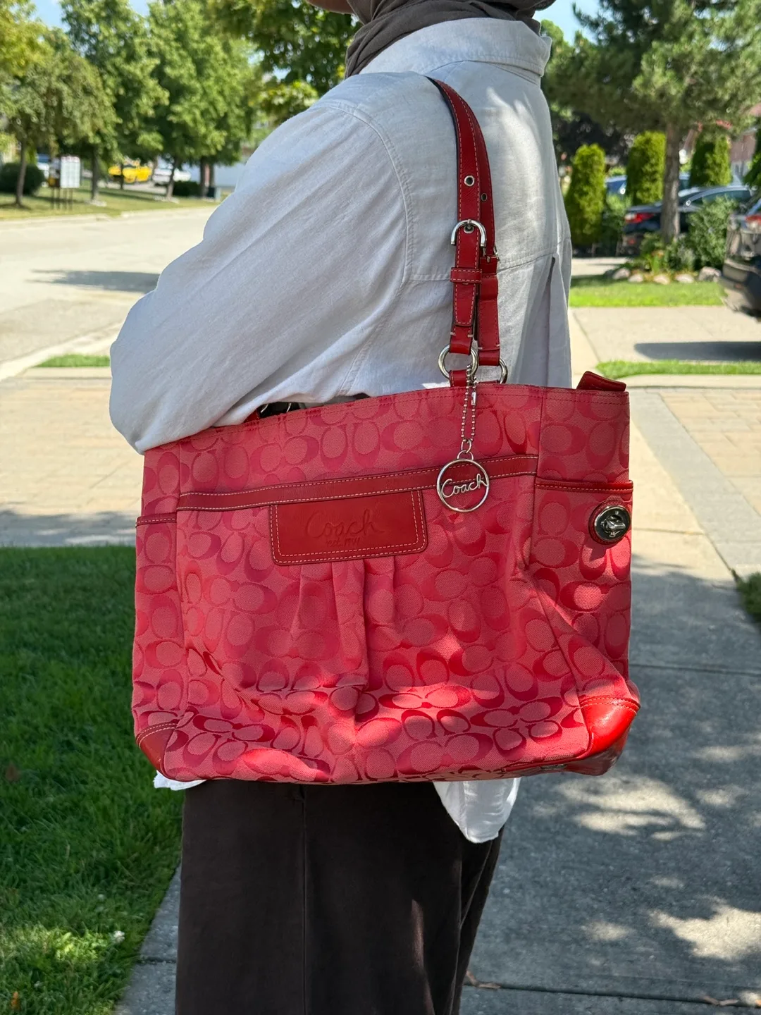 Coach Red Signature Print Tote Bag thumbnail