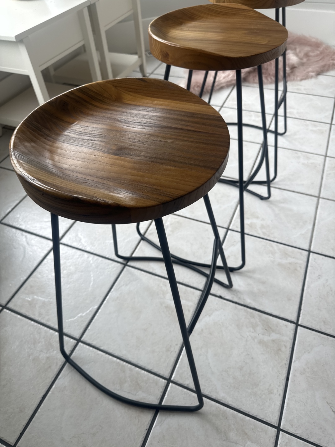 Wooden Bar Stool with Metal Legs