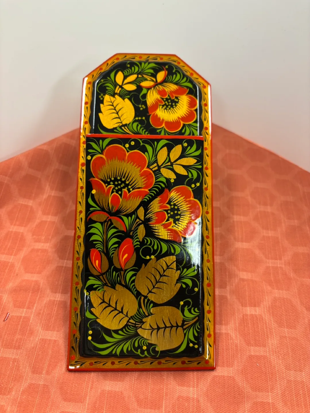 Hand-Painted Russian Floral Wall Pocket thumbnail