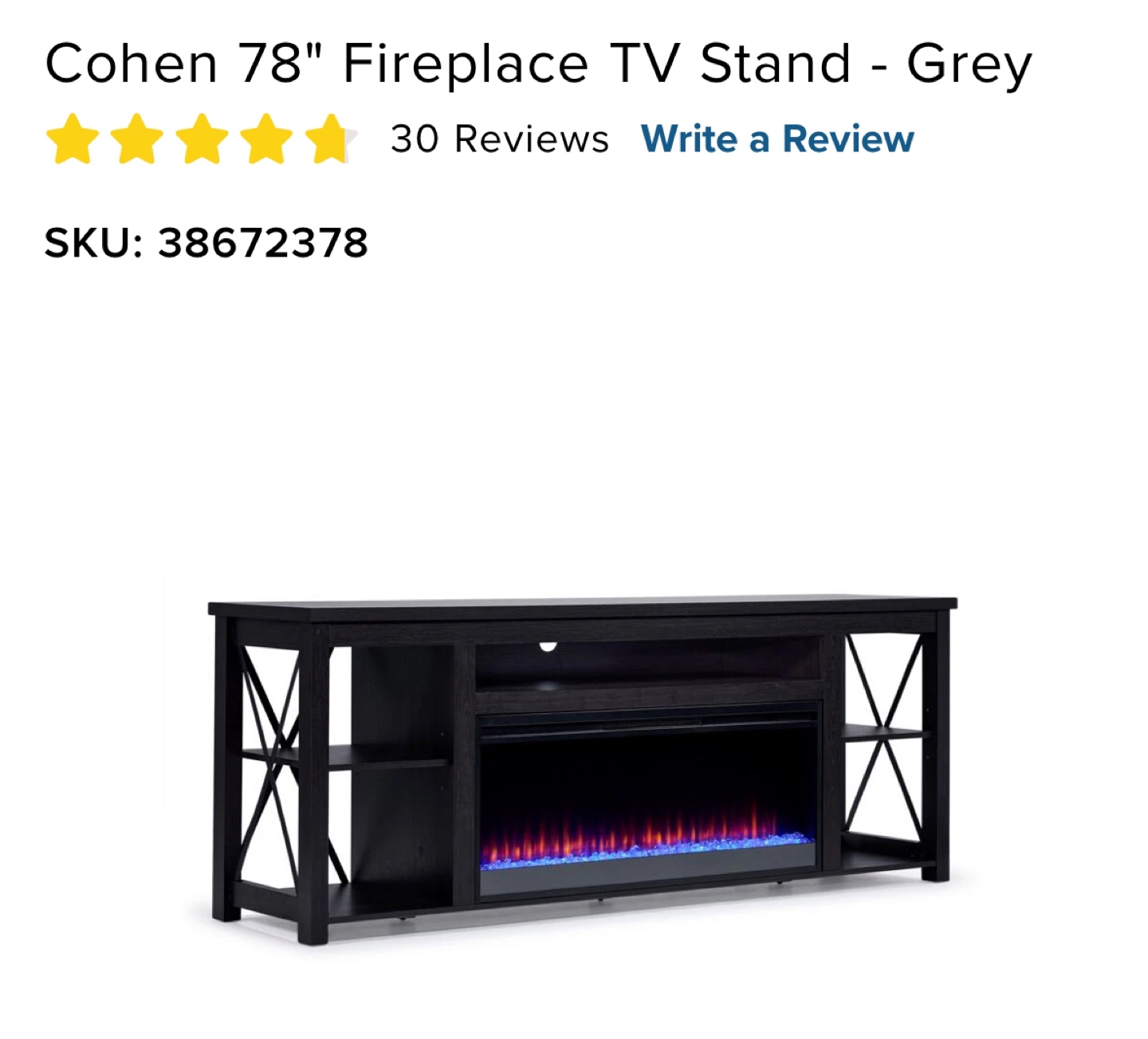 Cohen 78" Fireplace TV Stand - black