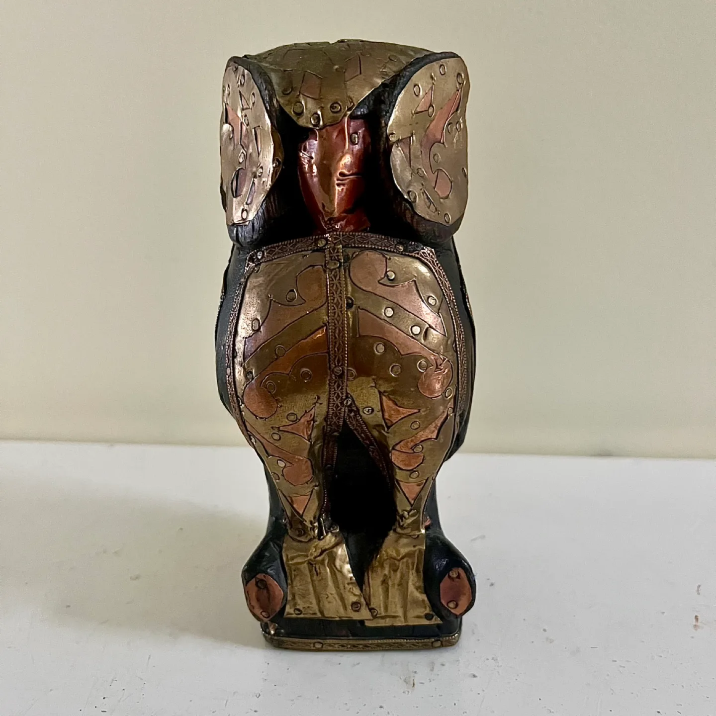 Vintage Wooden Owl with Brass & Copper Armour thumbnail