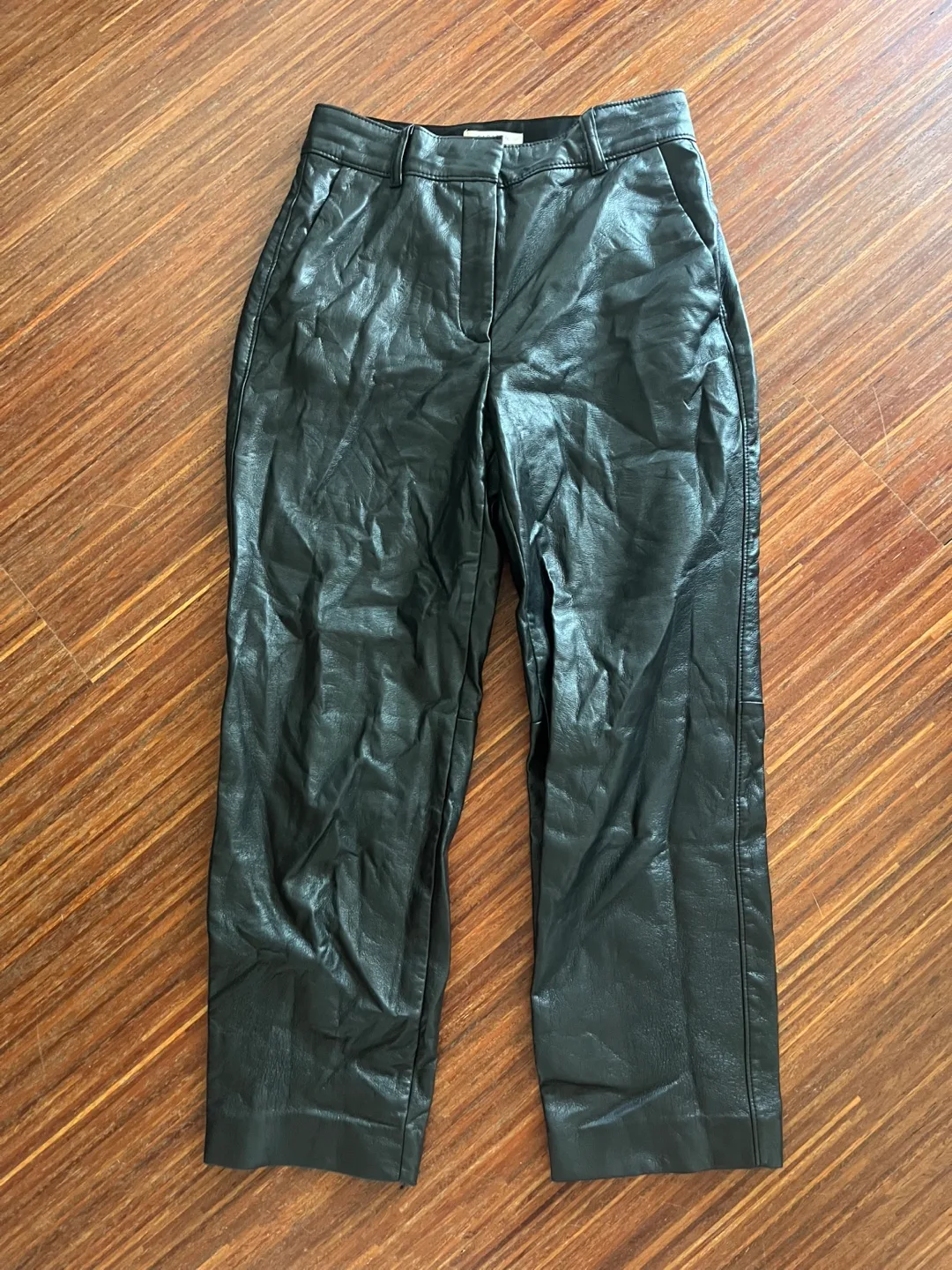 Babaton Black Vegan Leather Pants, Size 2 thumbnail