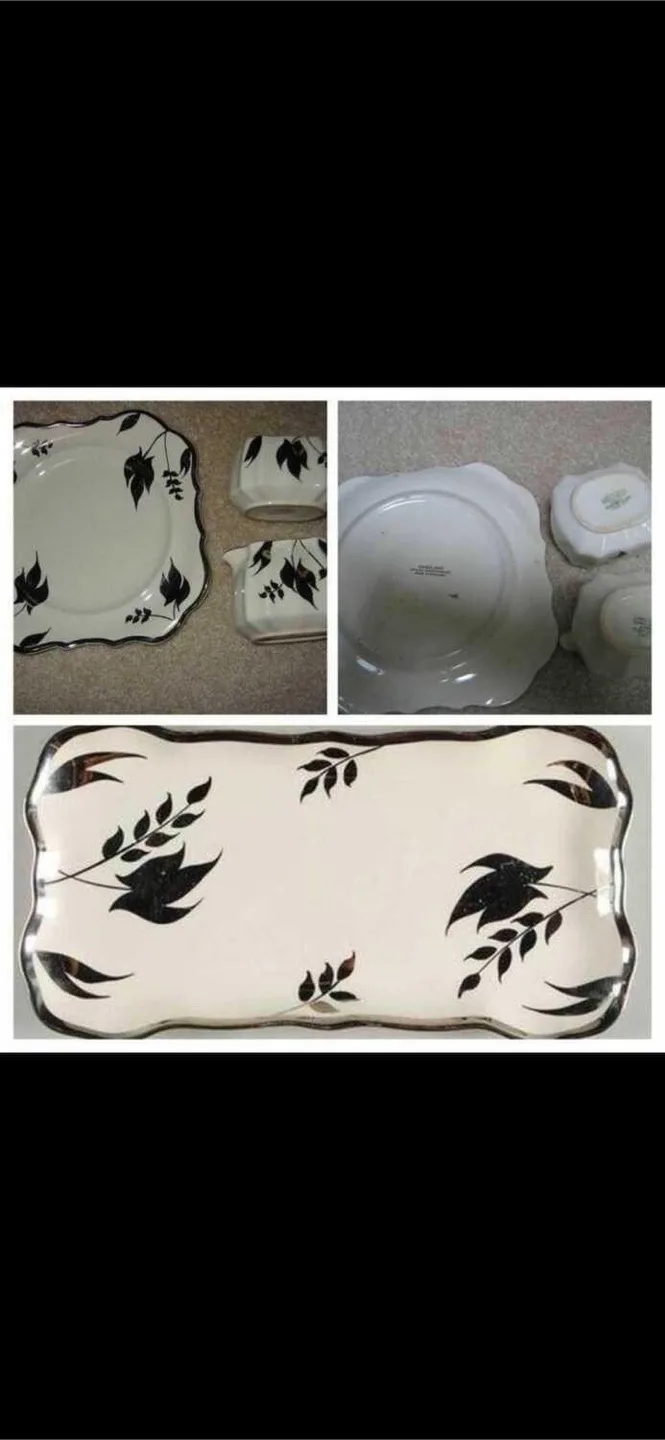 4-pc Sandland Lancaster England sugar, cream & 2 serving plates thumbnail