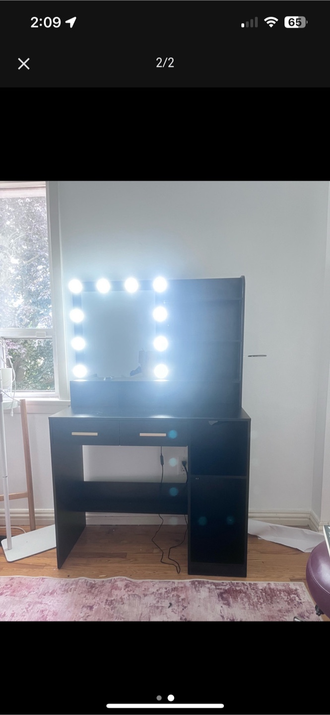 Black Vanity Desk with Lighted Mirror