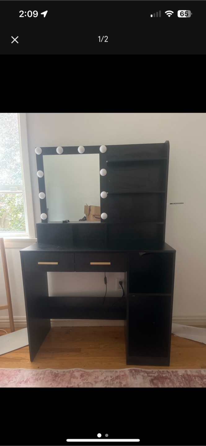 Black Vanity Desk with Lighted Mirror - photo 2