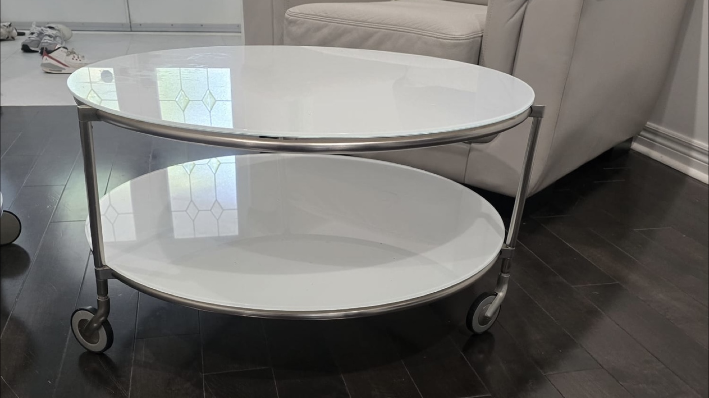 White Glass Top Side Tables - Set of 2 - photo 3
