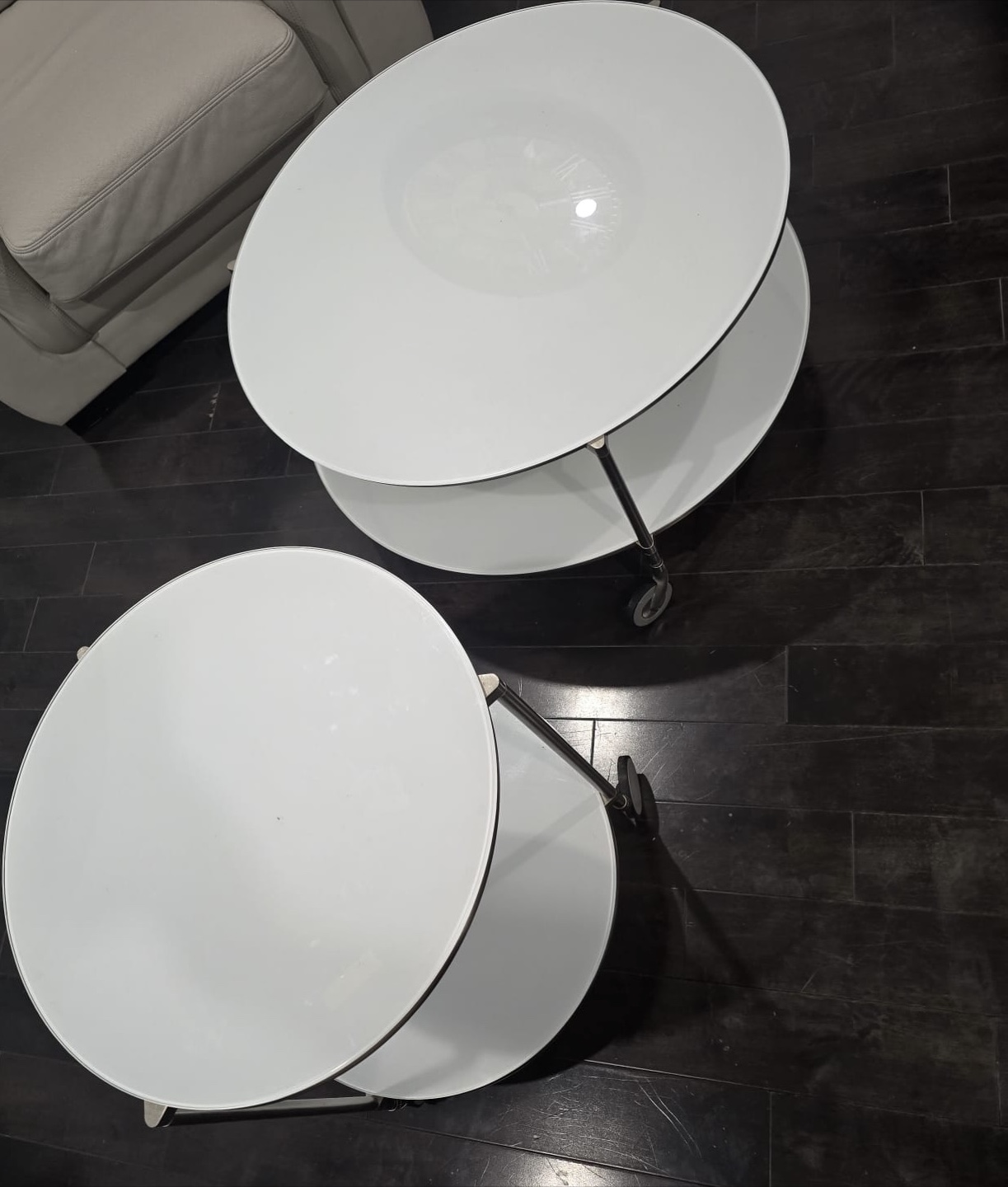 White Glass Top Side Tables - Set of 2