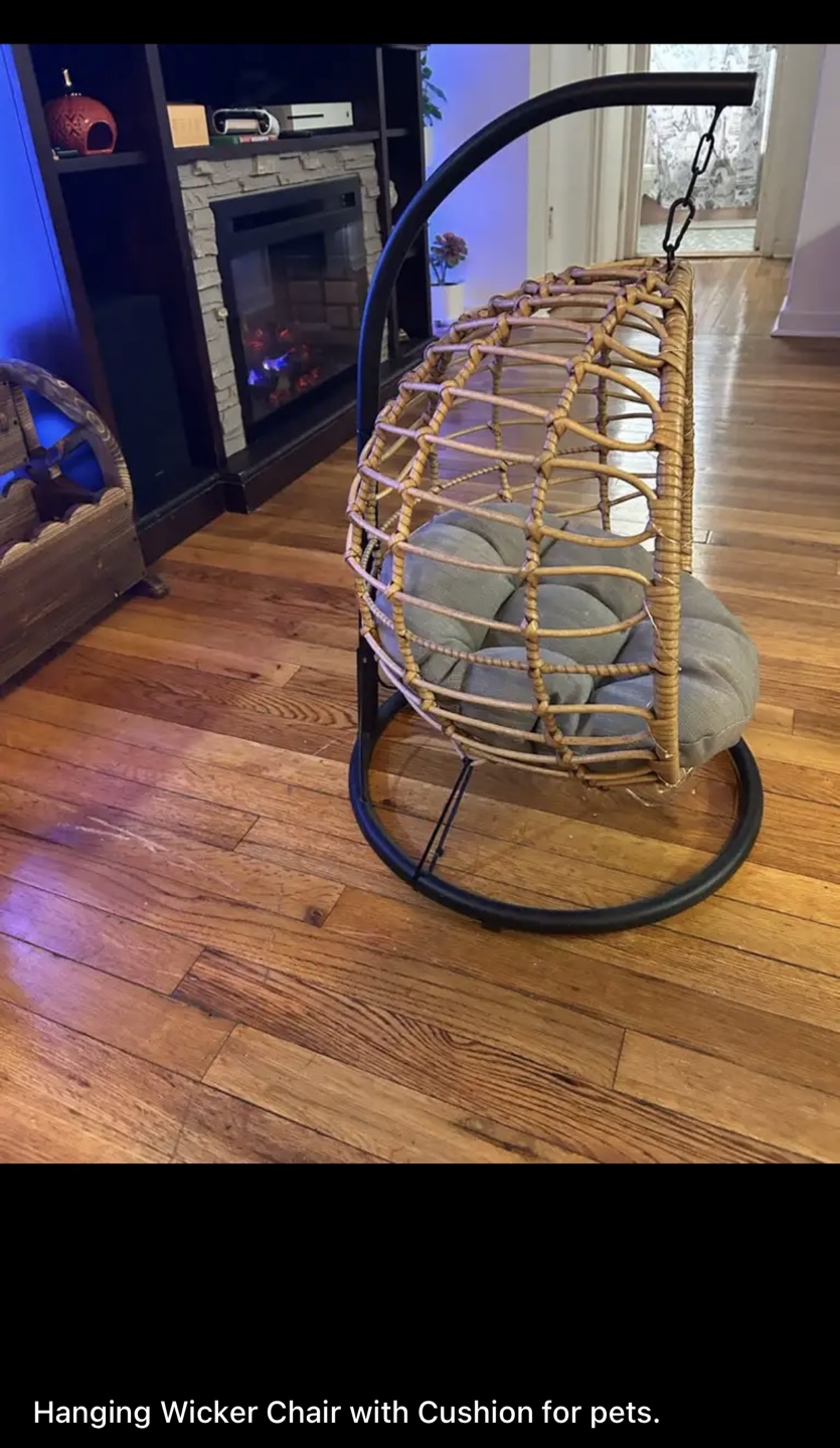 Hanging Wicker Pet Chair with Cushion - photo 2