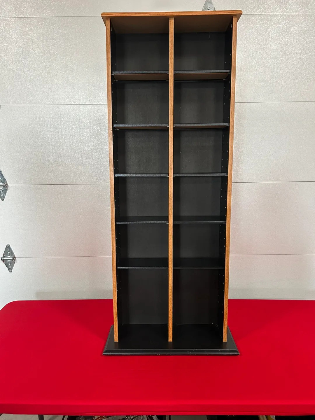 Tall Wooden Bookshelf with Black Shelves thumbnail