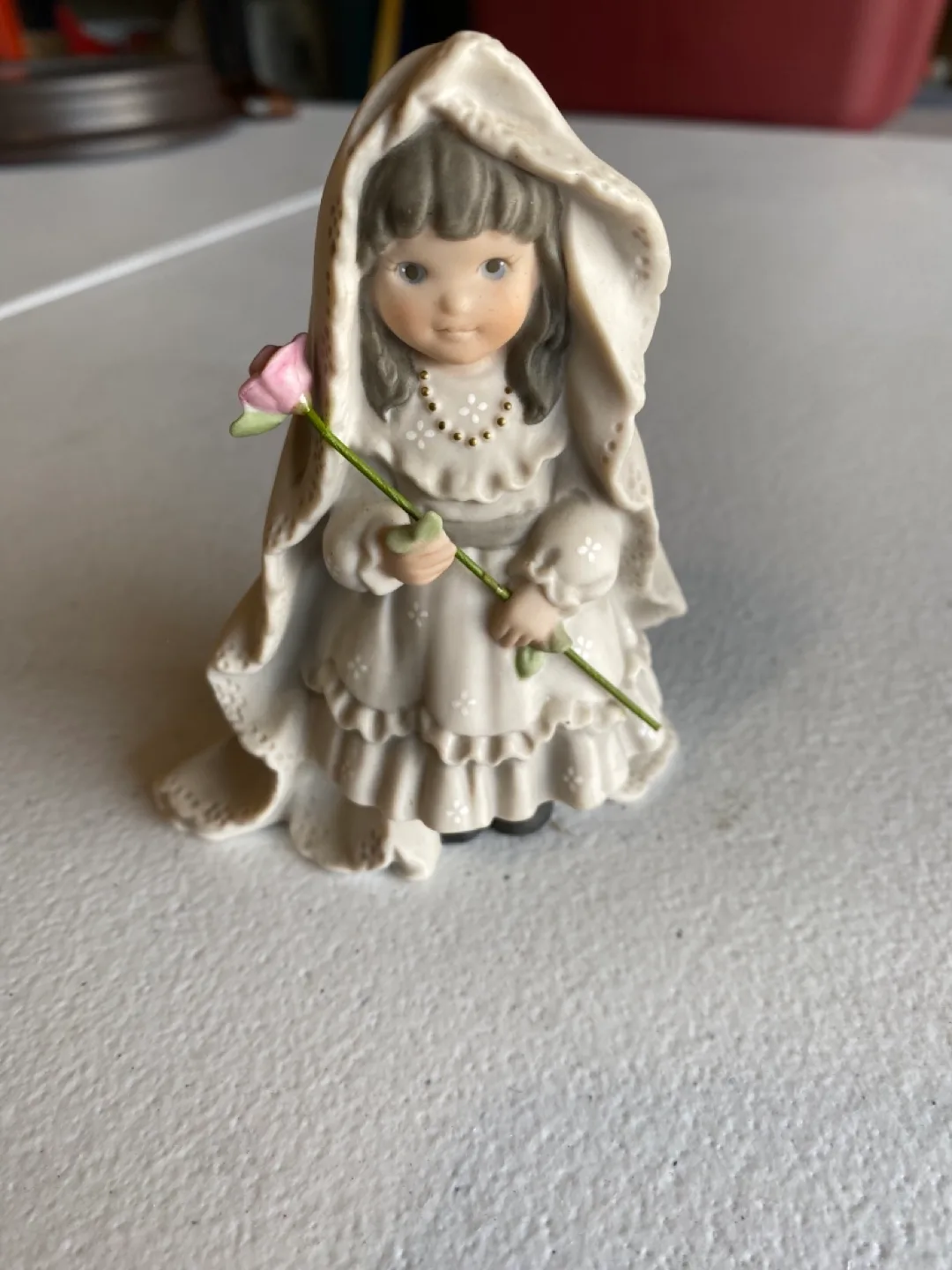 Lladro Style Girl Figurine with Rose thumbnail