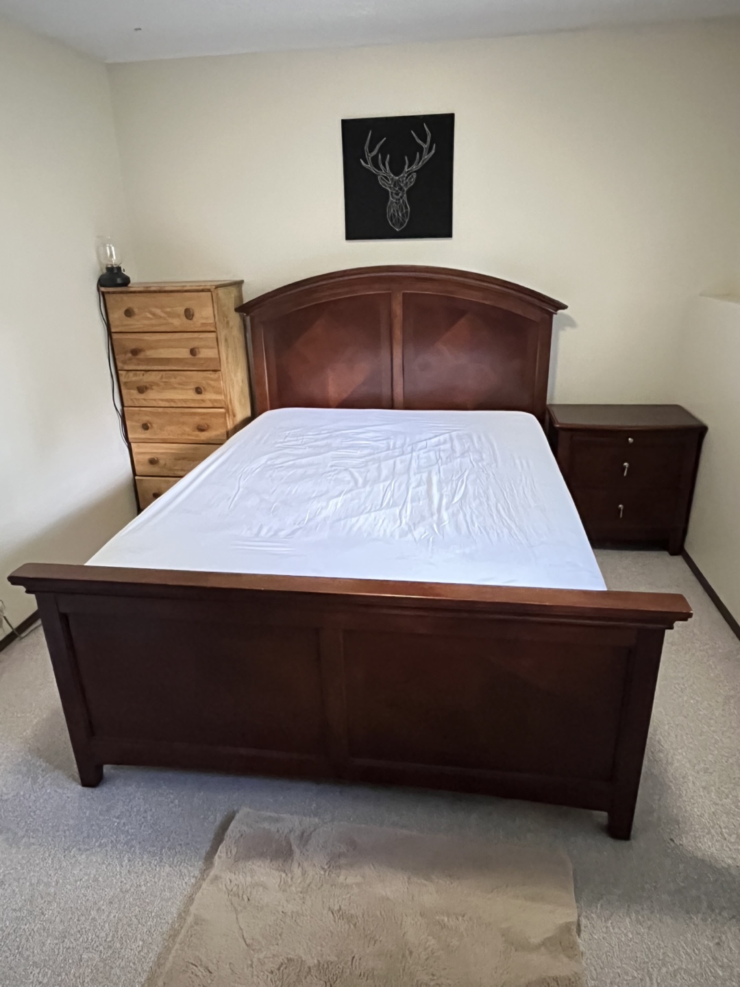 Cherry Wood Queen Size Bed Frame & Nightstand