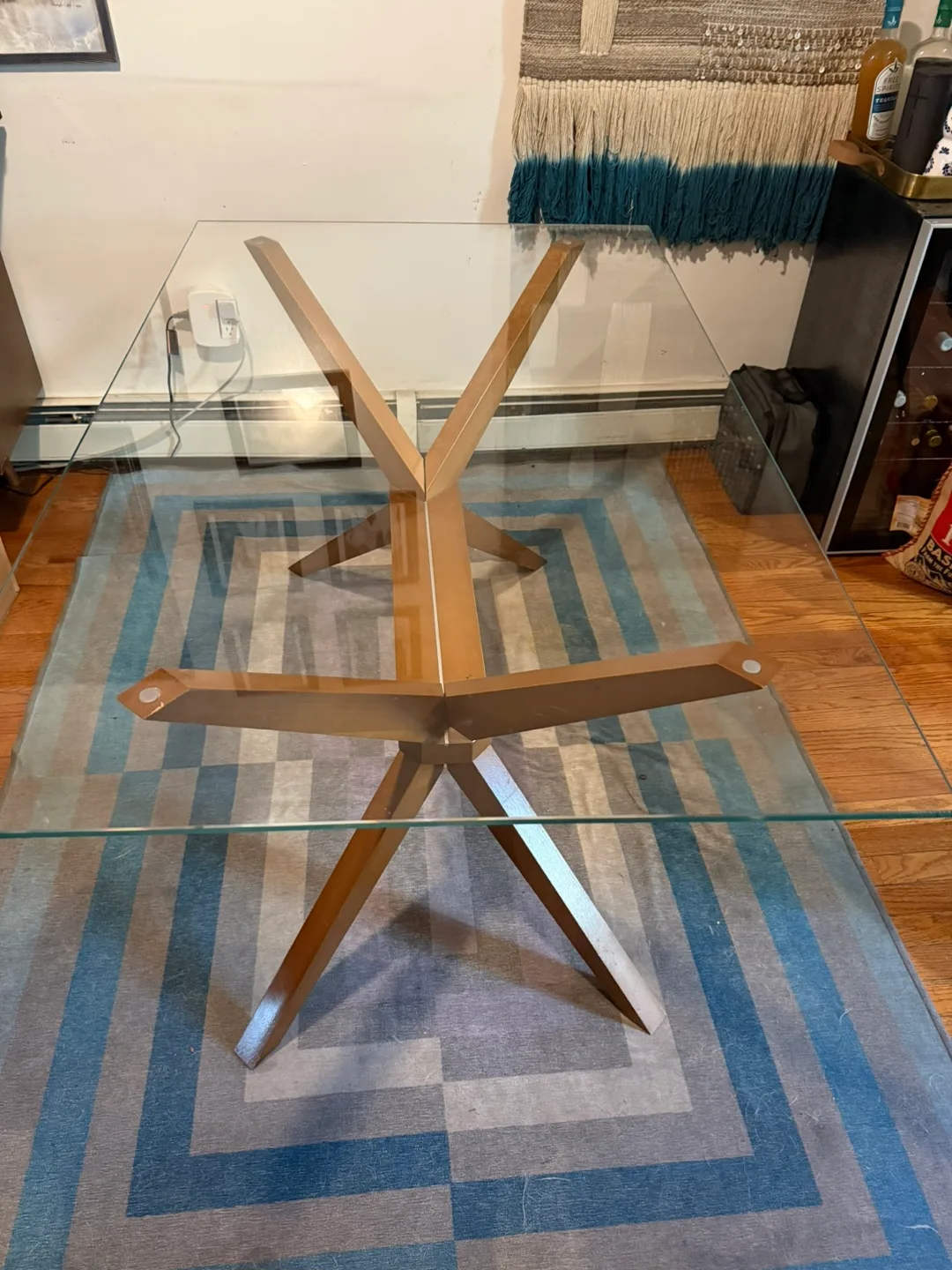 Mid Century Modern Dining Table | Glass Top Wood Base thumbnail