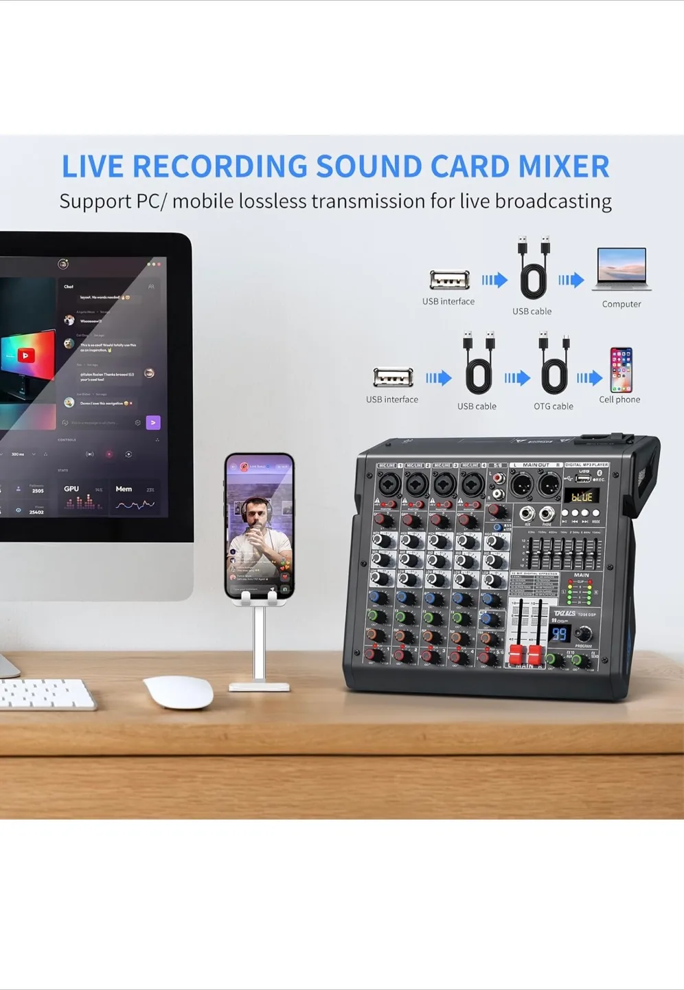 TKLUS TD56 DSP Digital MP3 Player Mixer thumbnail