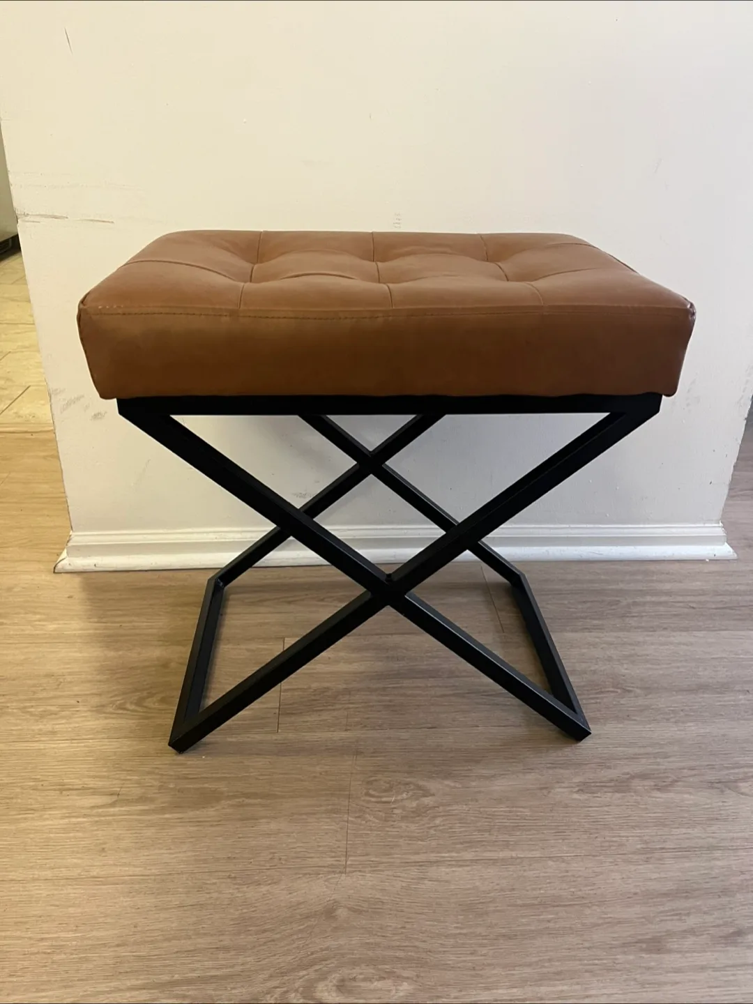 Brown Faux Leather Ottoman/Bench with Black Legs thumbnail