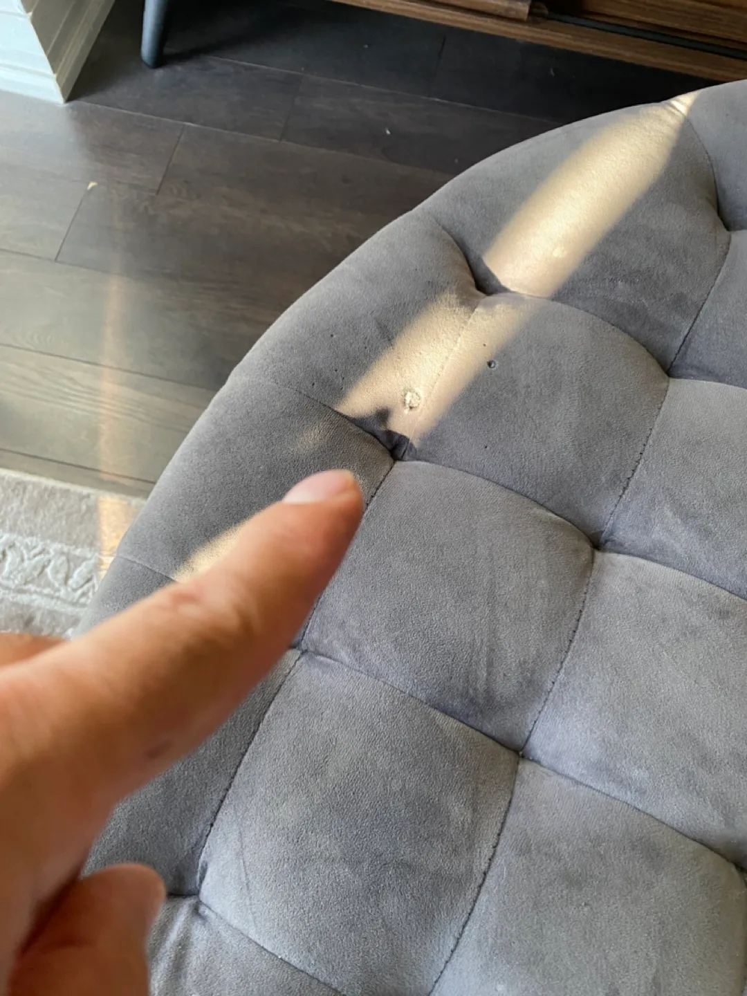 Grey Velvet Round Storage Ottoman image indicator(3)