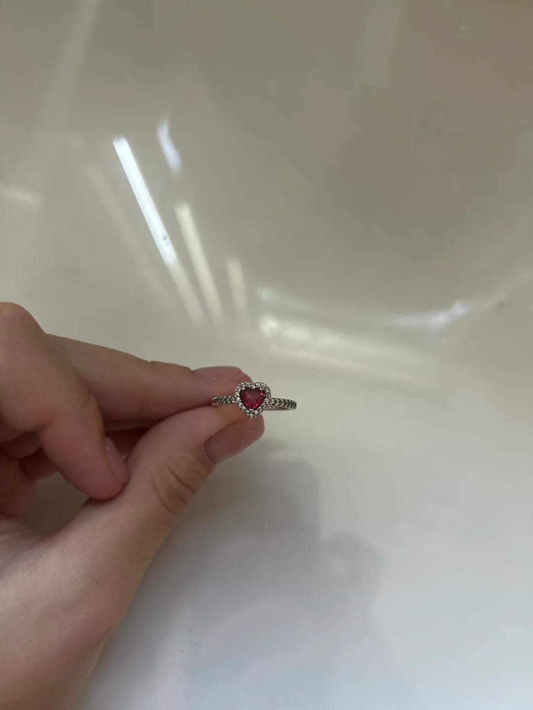 Pandora Sparkling Elevated Red Heart Ring image indicator(2)