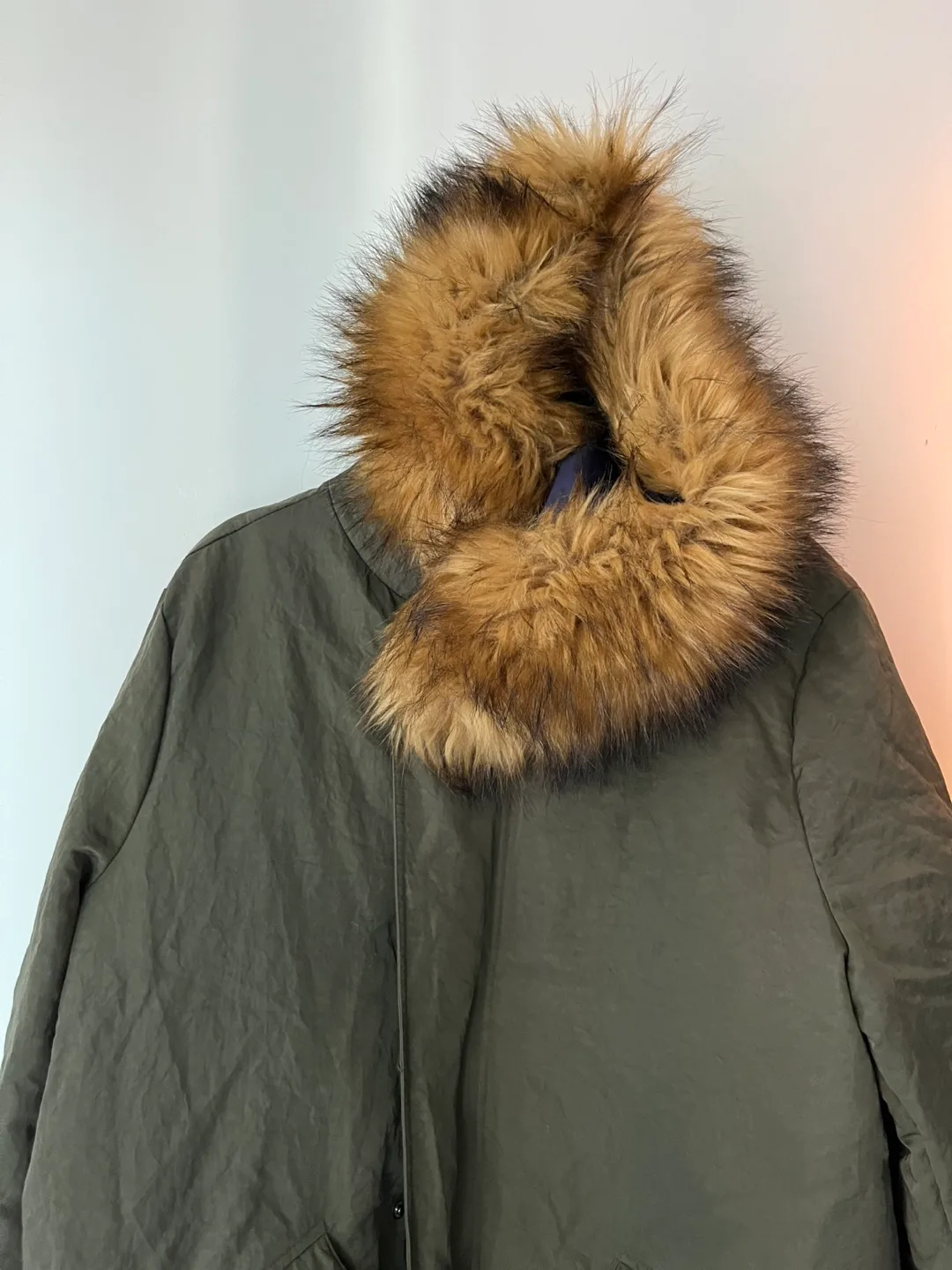 Olive Green Padded Parka with Fur Hood image indicator(2)