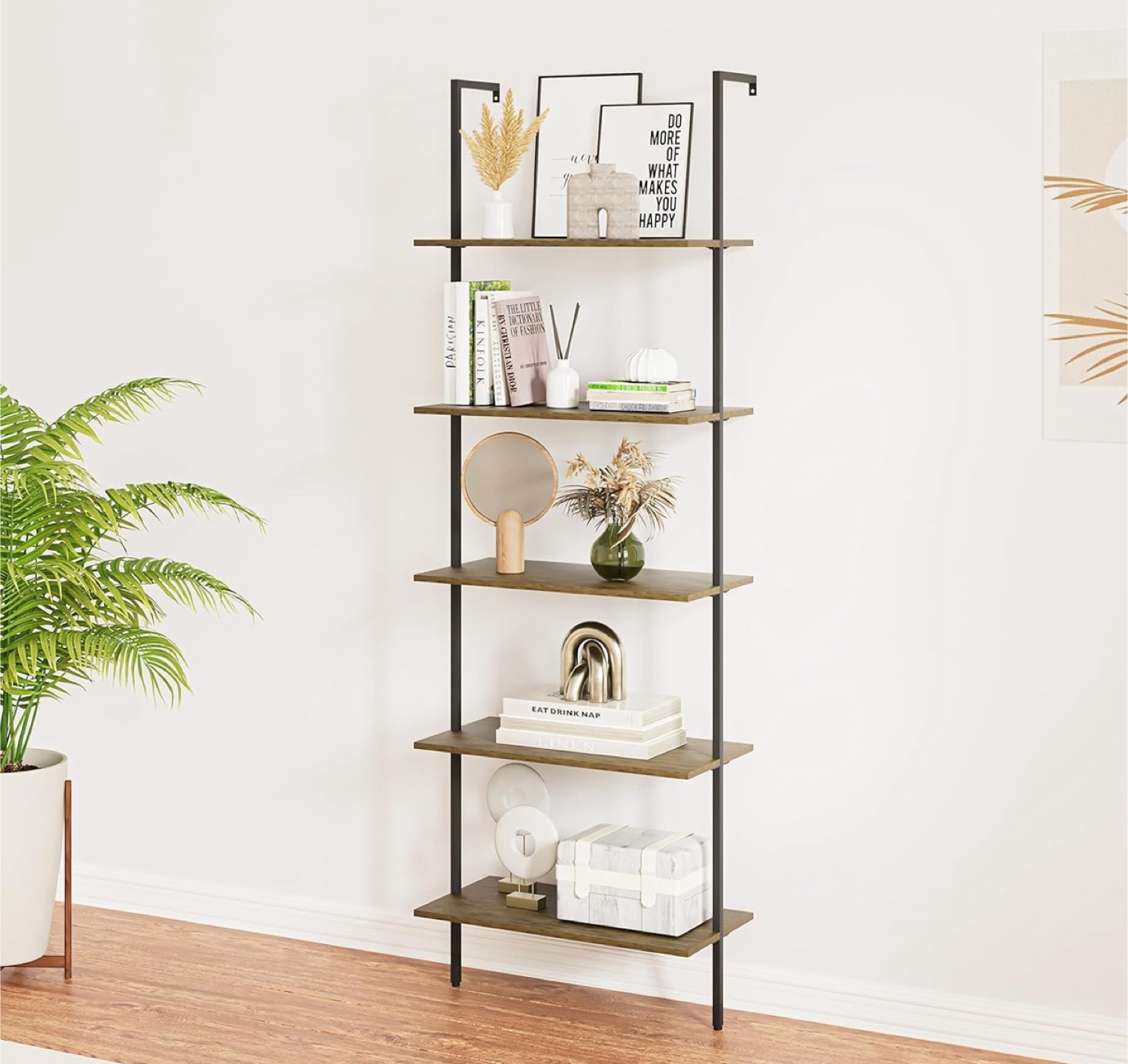 5-Tier Leaning Ladder Shelf, Brown - photo 3