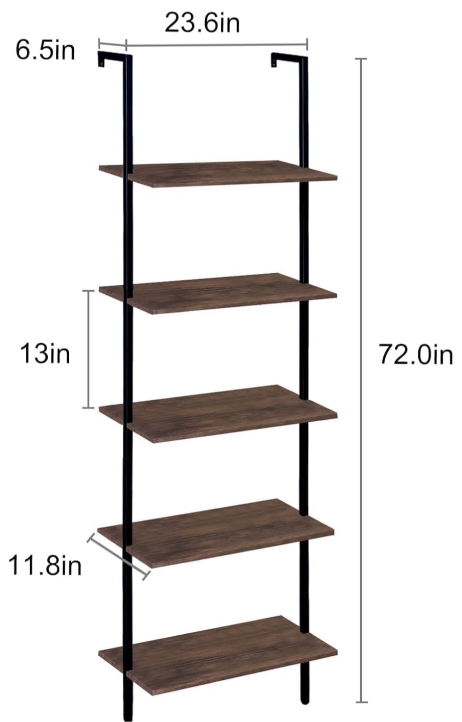 5-Tier Leaning Ladder Shelf, Brown