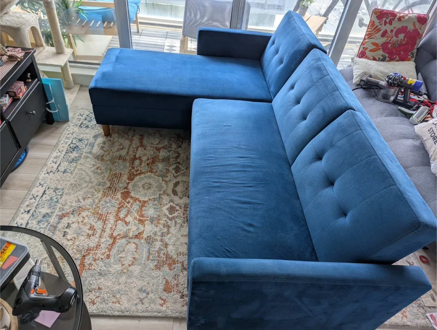 Blue Sectional Sofa with Ottoman thumbnail