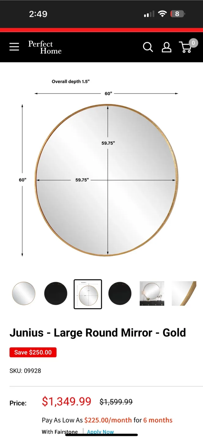 Junius Large Round Mirror - Gold, 60 inch image indicator(2)