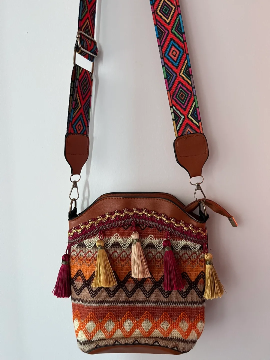 Boho-style Crossbody Bag with Colourful Strap thumbnail