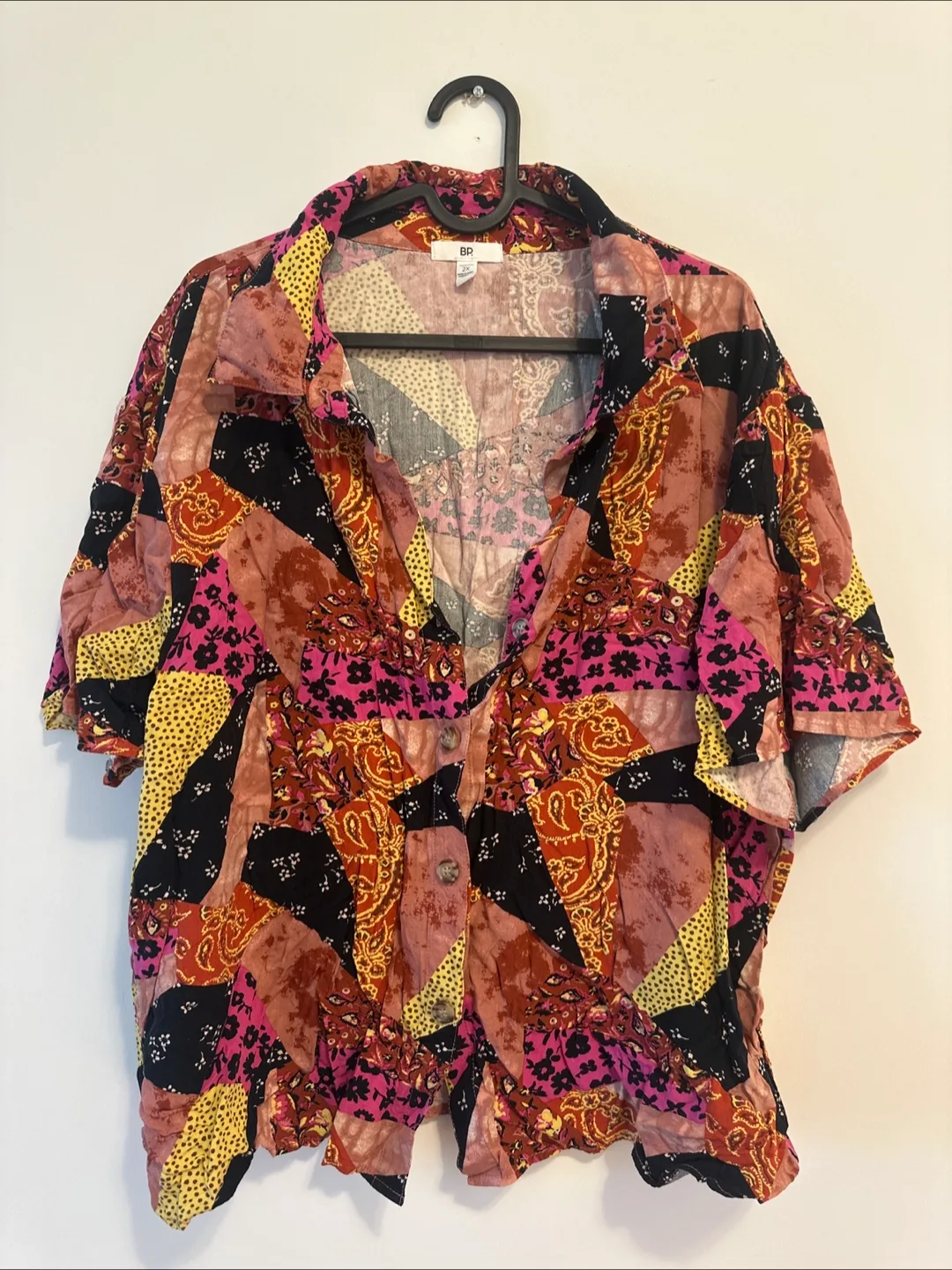 BP. Patchwork Print Button-Up Shirt - 2X thumbnail
