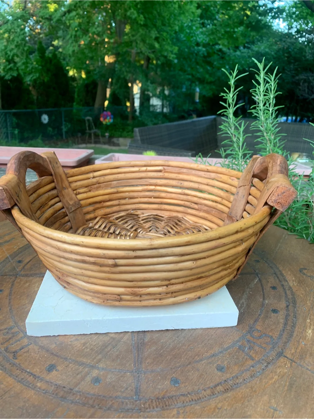 Hand Made Rattan Basket with Wooden Handles thumbnail