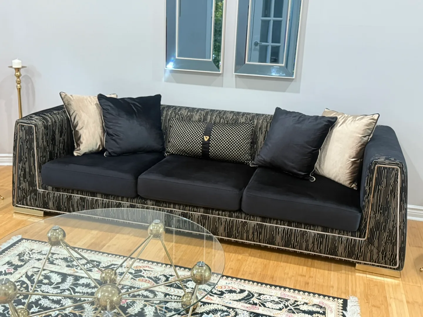 Elegant Black & Gold Sofa (Moving Sale) thumbnail